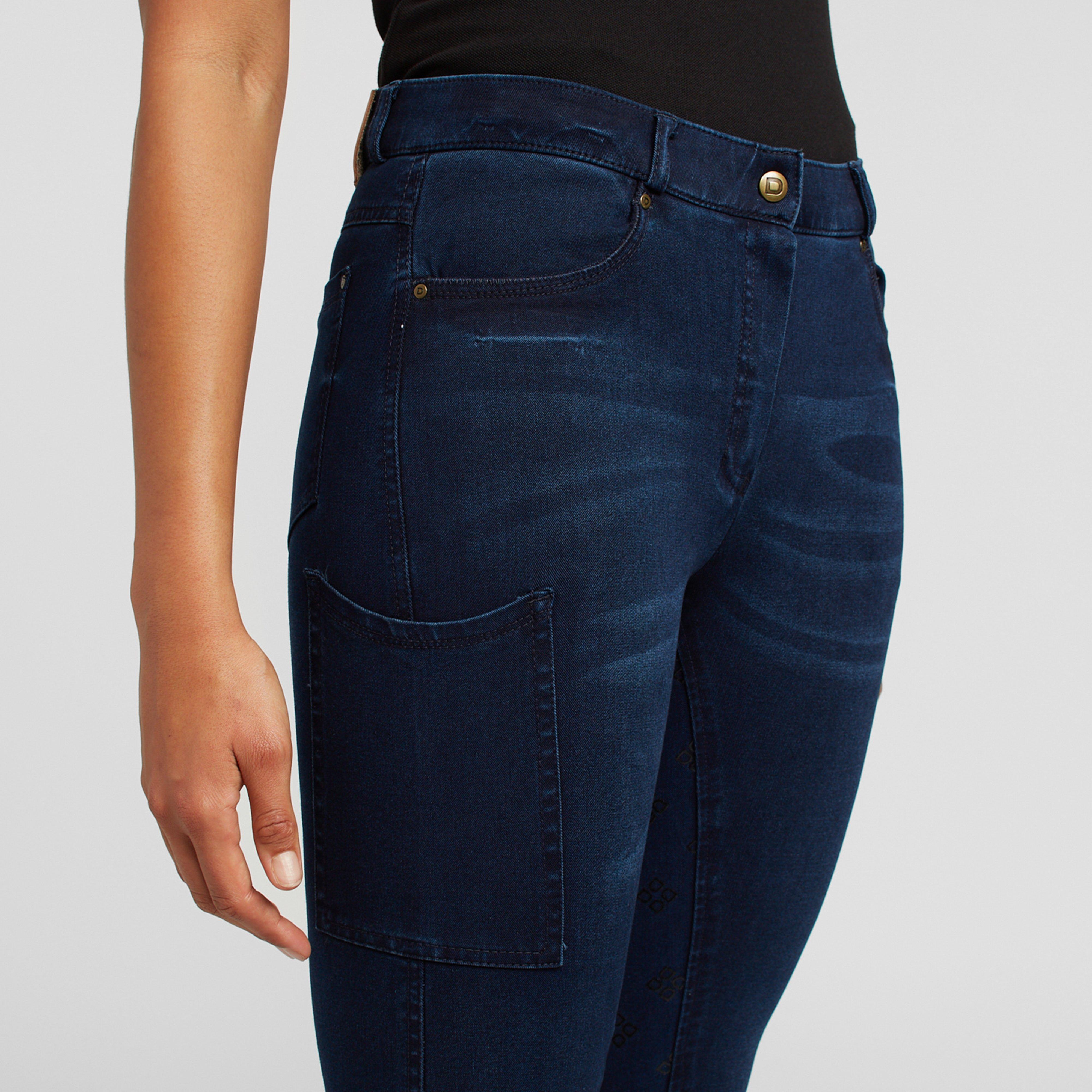 Womens Shona Full Grip Silicone Print Denim Breeches Light Blue Denim