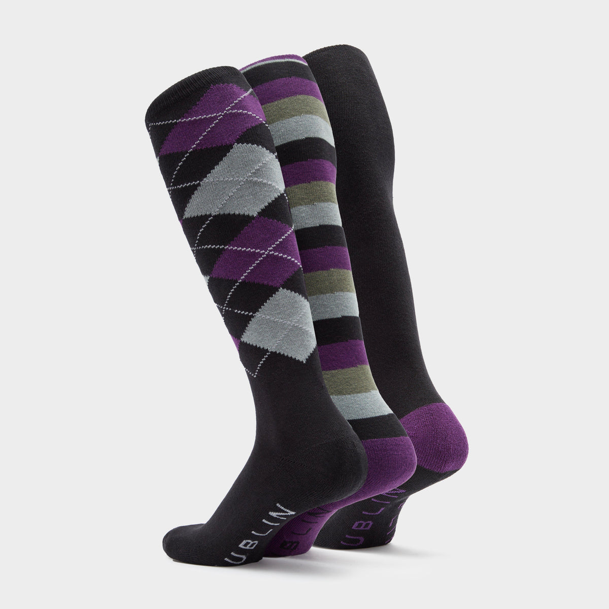 Socks Pack of 3 Black/Purple/Grey