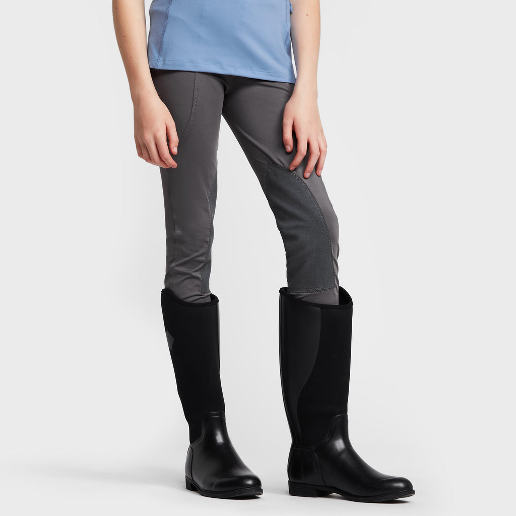 Childs Performance Flex Knee Patch Riding Tights Charcoal