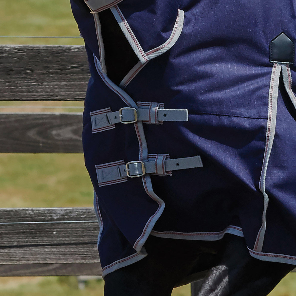 ComFiTec Essential Combo Neck Lite Plus 50g Turnout Rug Navy/Silver/Red