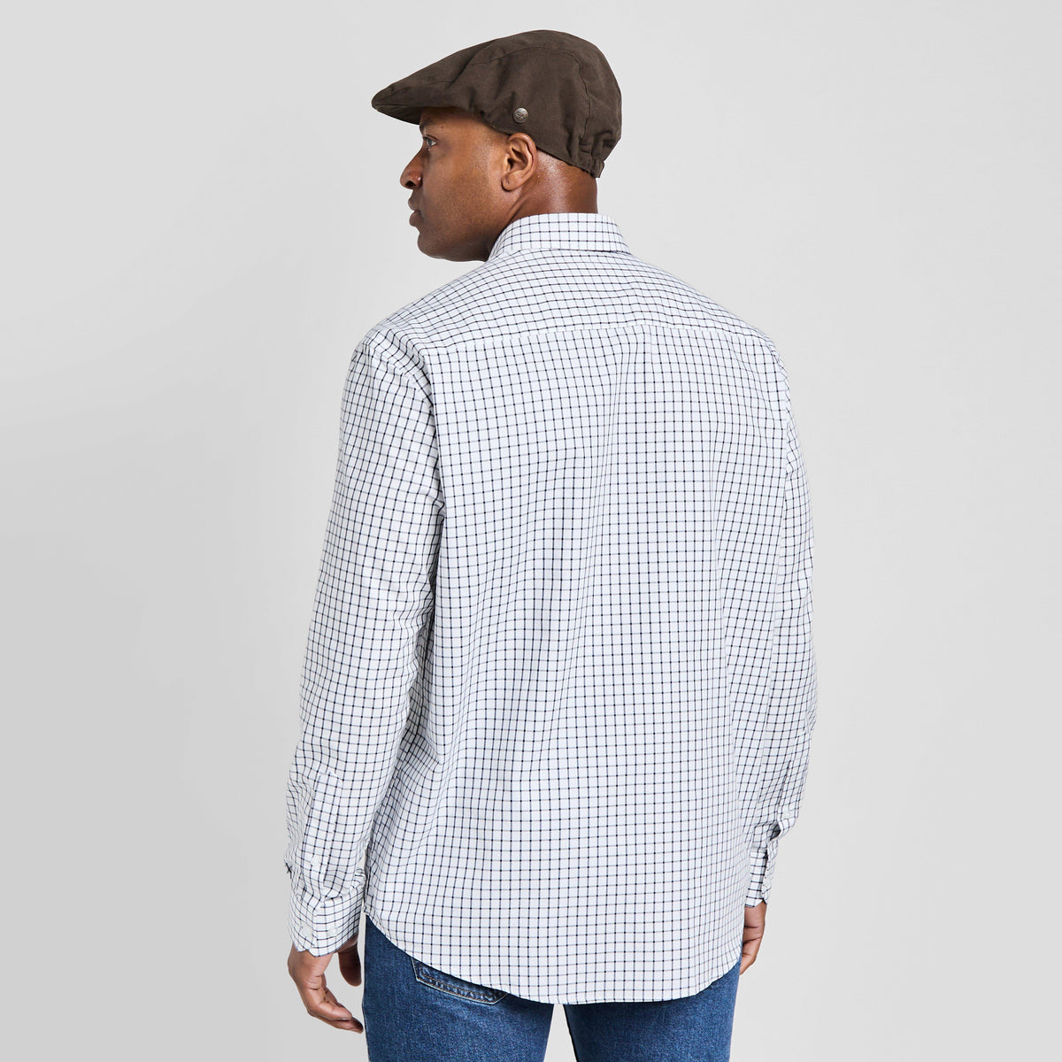 Mens Turnberry Long Sleeve Twill Cotton Shirt White/Navy Check
