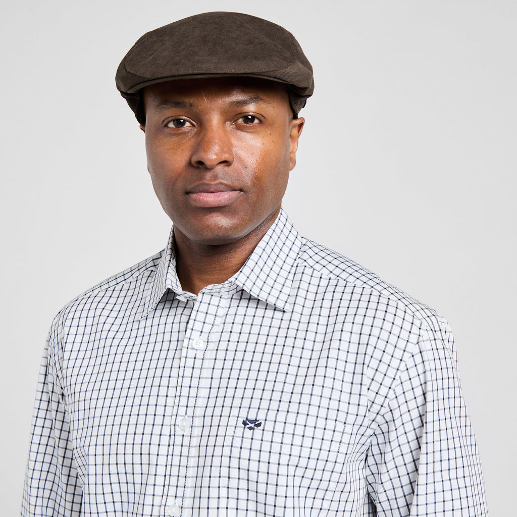 Mens Turnberry Long Sleeve Twill Cotton Shirt White/Navy Check