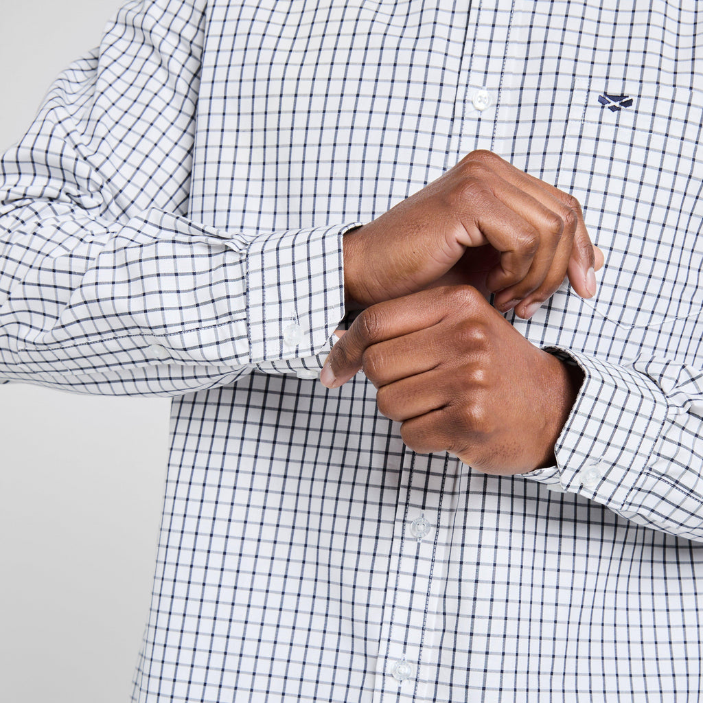 Mens Turnberry Long Sleeve Twill Cotton Shirt White/Navy Check