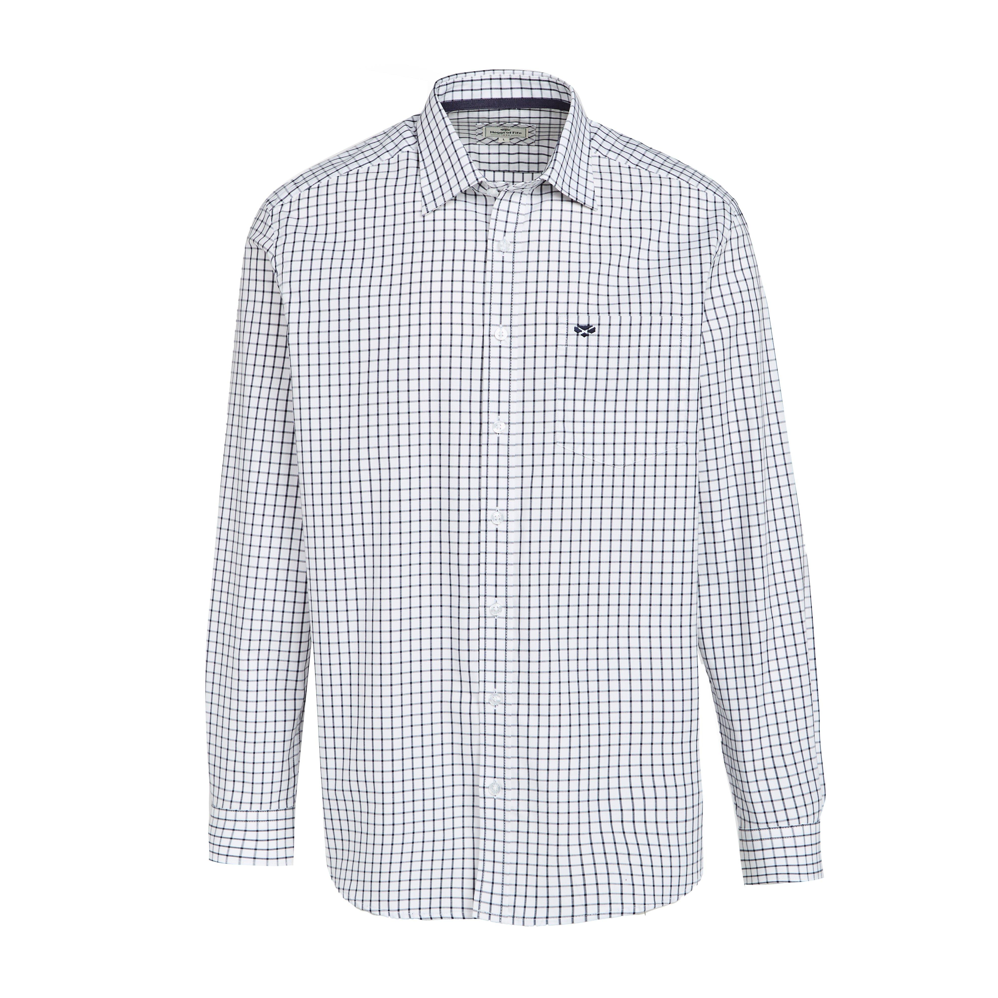 Mens Turnberry Long Sleeve Twill Cotton Shirt White/Navy Check