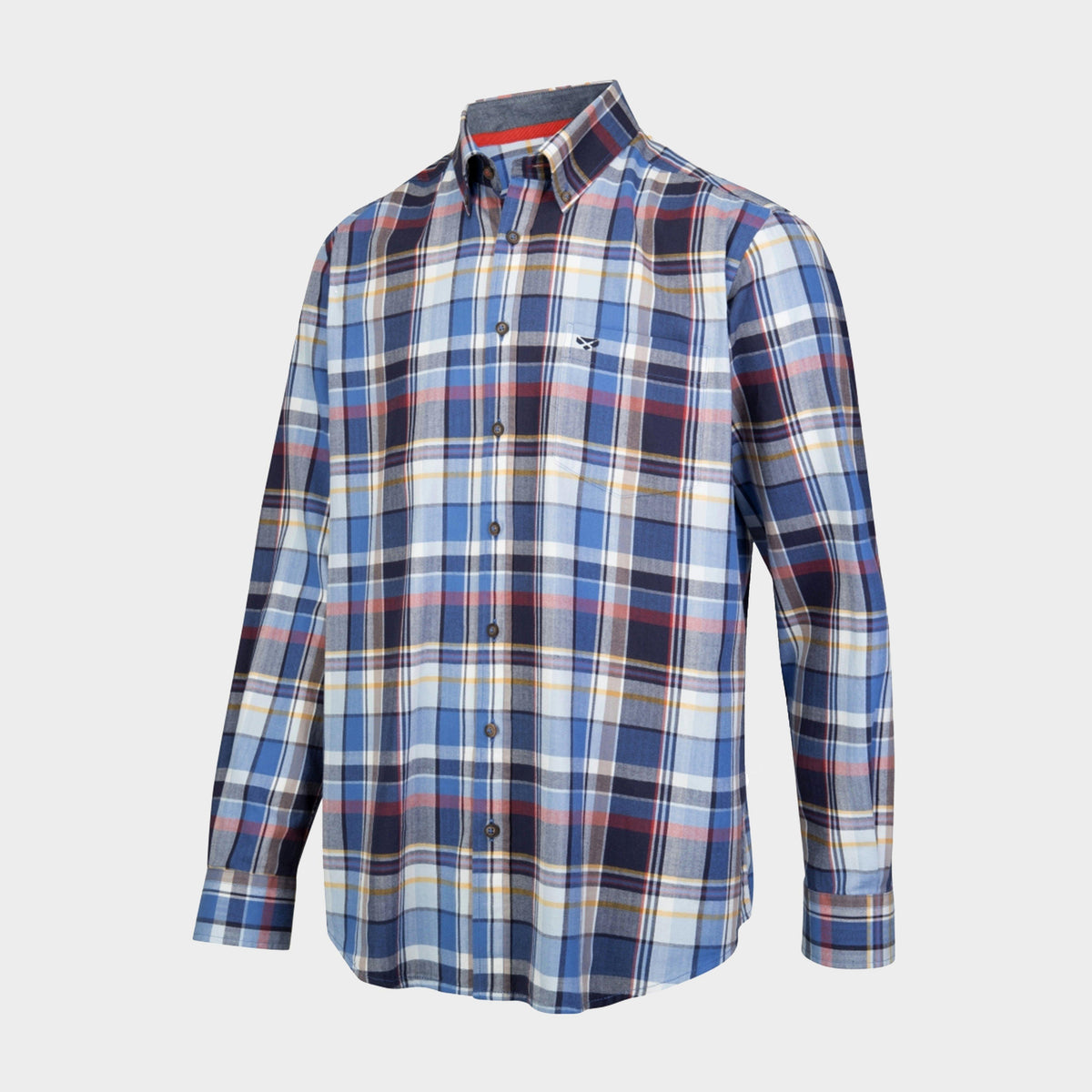 Mens Luthrie Long Sleeve Plaid Shirt Blue White Check