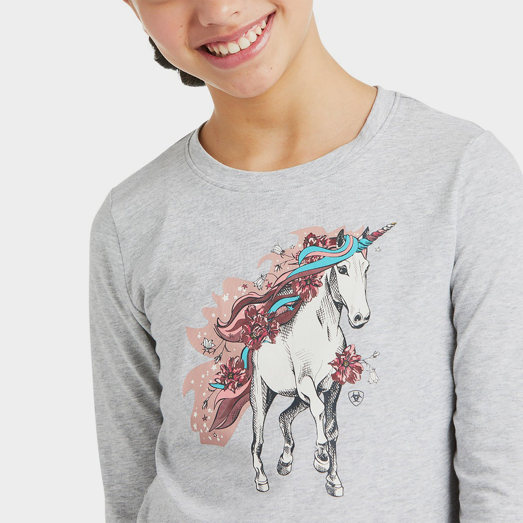 Childs Unicorn Long Sleeve T-Shirt Heather Grey