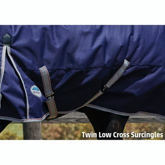 ComFiTec Essential 220g Medium Weight Combo Neck Turnout Rug Navy/Silver/Red