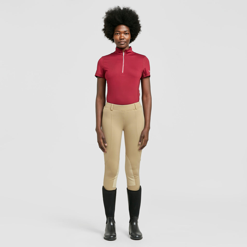 Womens Performance Flex Knee Patch Riding Tights Beige