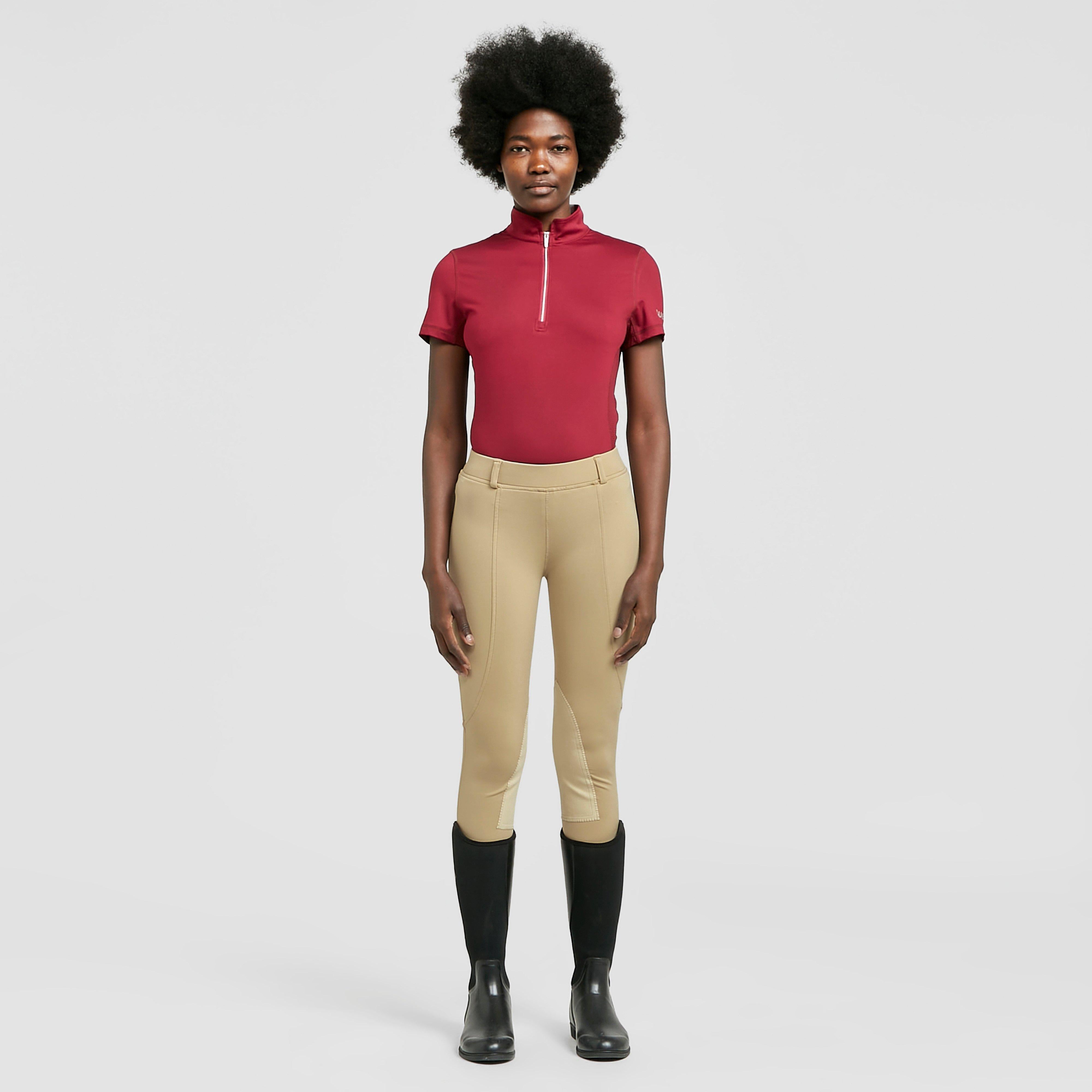 Womens Performance Flex Knee Patch Riding Tights Beige