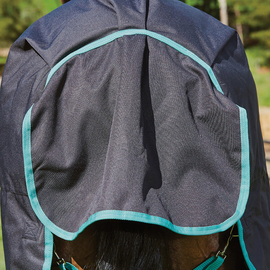 Green-Tec 900D 220g Medium Weight Detach-A-Neck Turnout Rug Black/Bottle Green