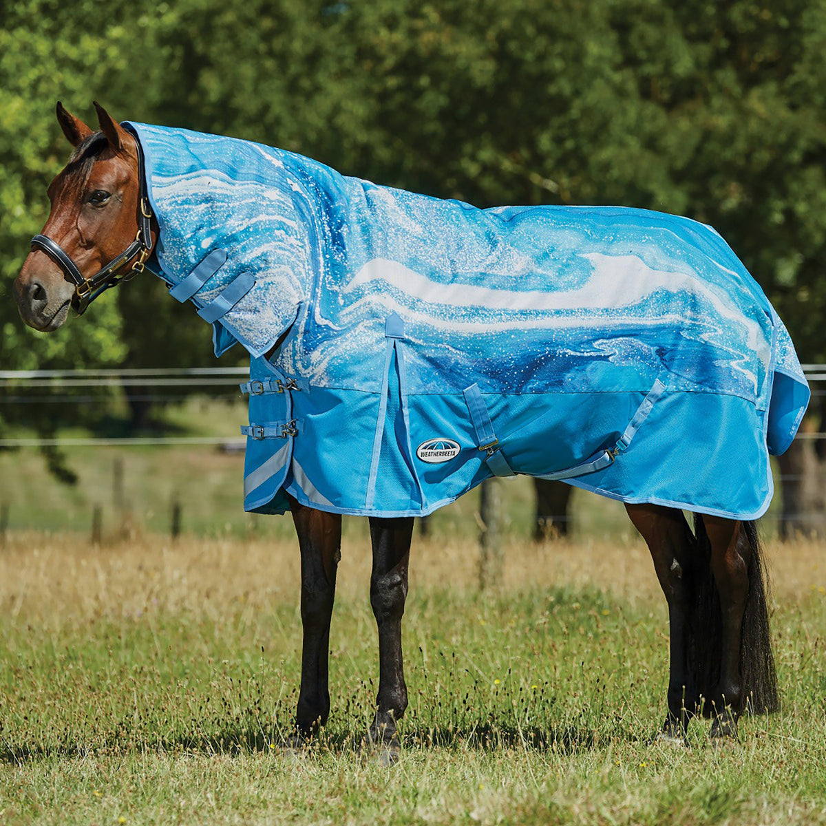ComFiTec Plus Dynamic II 220g Medium Weight Combo Neck Turnout Rug Blue Swirl Marble Print