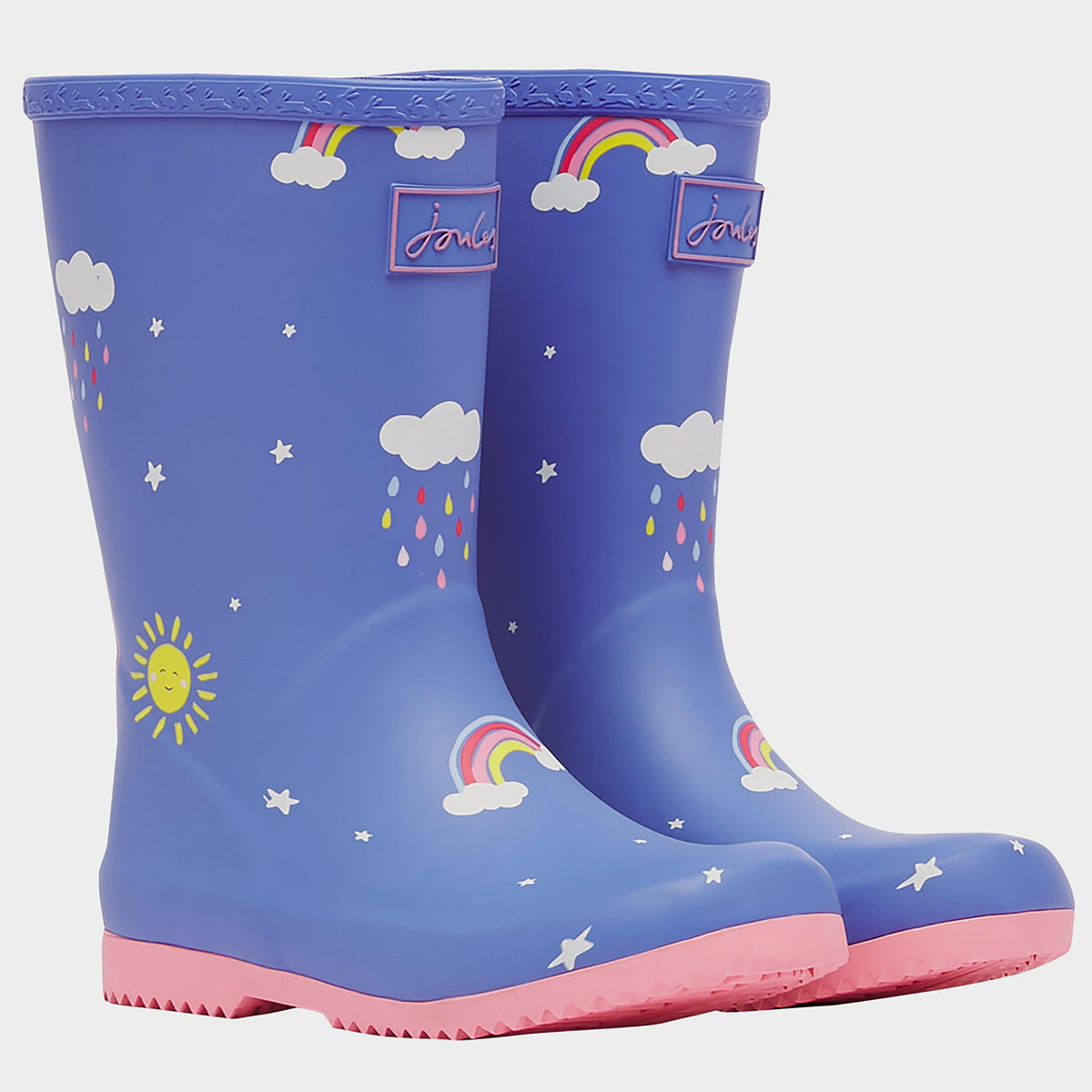 Junior Roll Up Wellies Blue Clouds