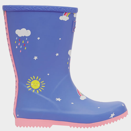 Junior Roll Up Wellies Blue Clouds