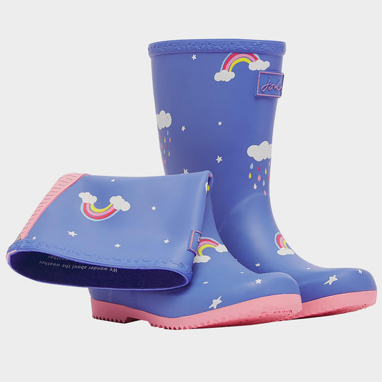 Junior Roll Up Wellies Blue Clouds