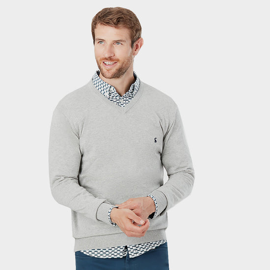Mens Jarvis V-Neck Knit Sweater Light Grey Marl