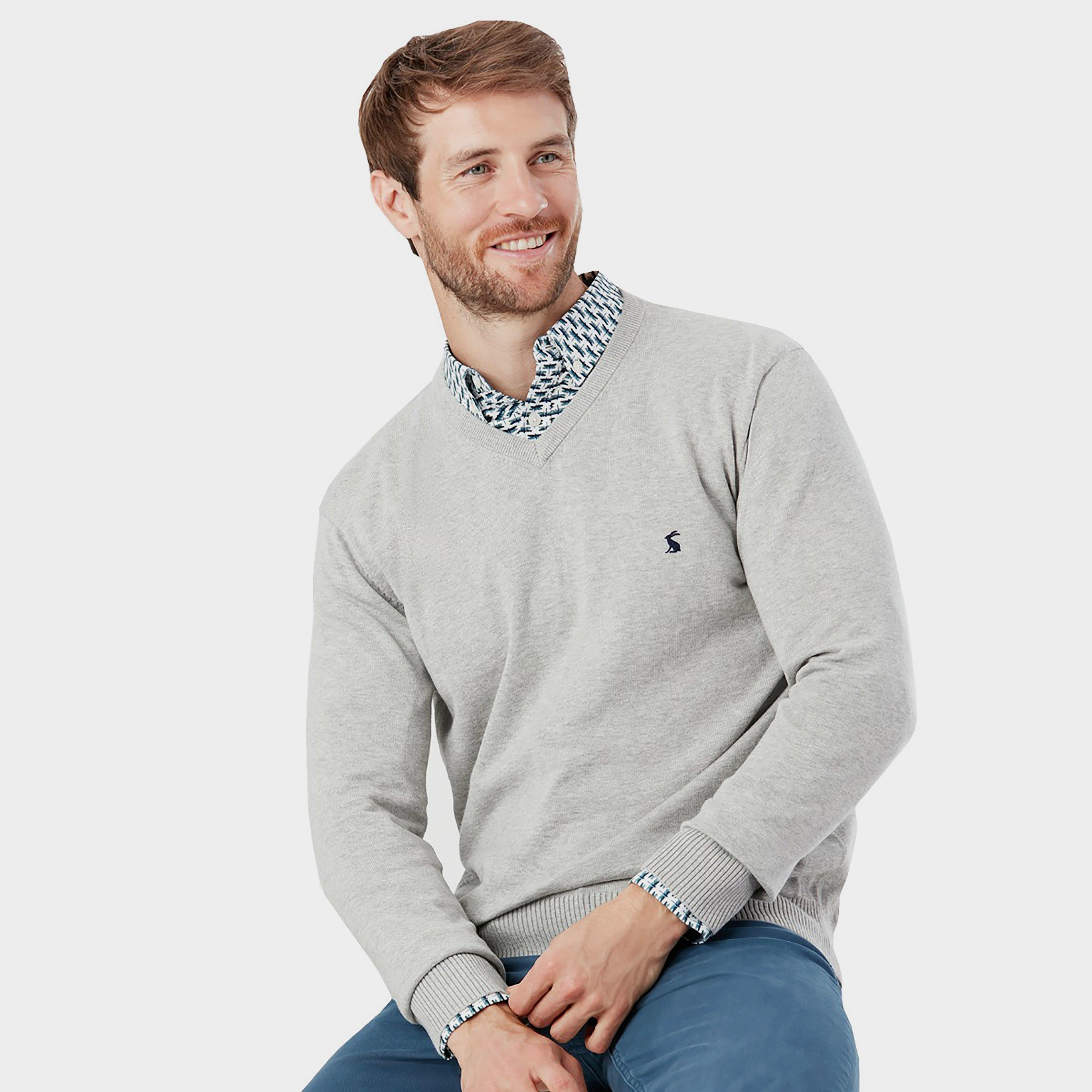 Mens Jarvis V-Neck Knit Sweater Light Grey Marl