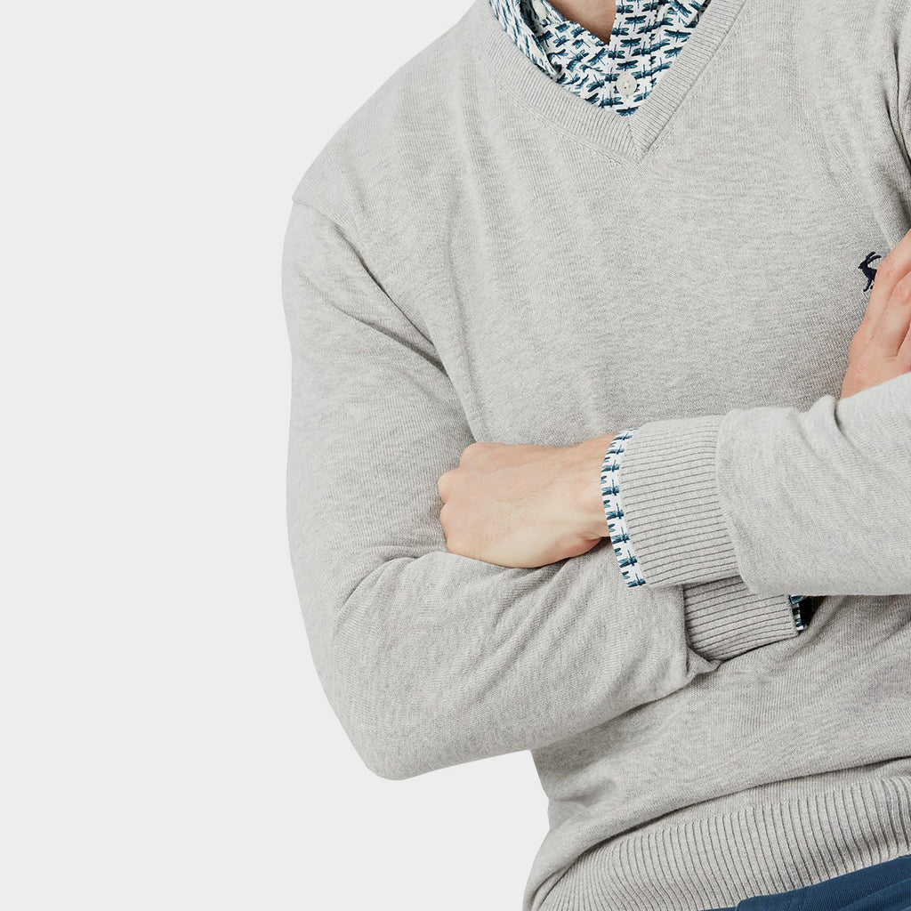 Mens Jarvis V-Neck Knit Sweater Light Grey Marl