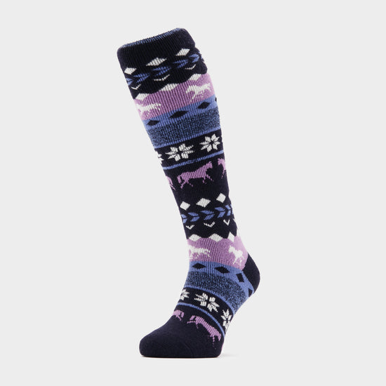 Ladies Equestrian Jacquard Lite Long Socks Aintree Horse Fairisle Navy