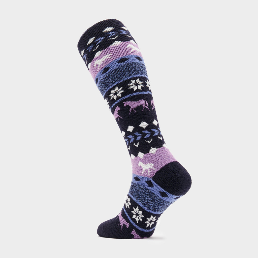 Ladies Equestrian Jacquard Lite Long Socks Aintree Horse Fairisle Navy