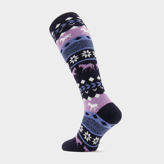Ladies Equestrian Jacquard Lite Long Socks Aintree Horse Fairisle Navy