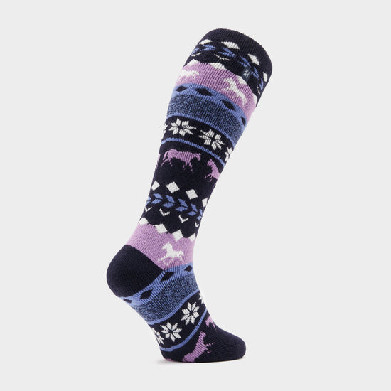 Ladies Equestrian Jacquard Lite Long Socks Aintree Horse Fairisle Navy