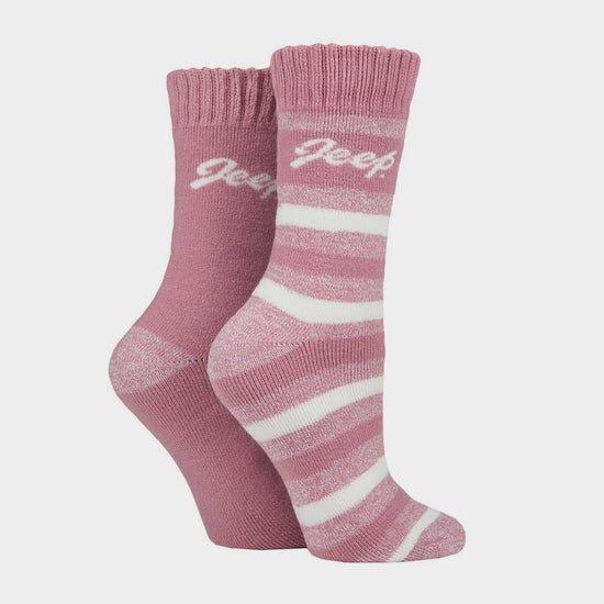 Womens Thermal Stripey 2 Pack Socks Rose/Cream