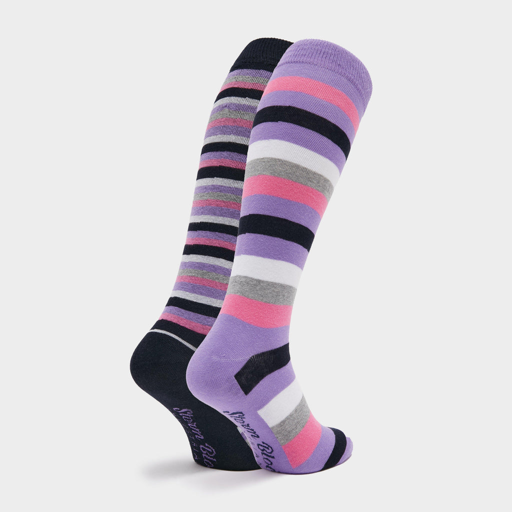 Womens Equestrian Stripe 2 Pack Socks Navy/Lilac