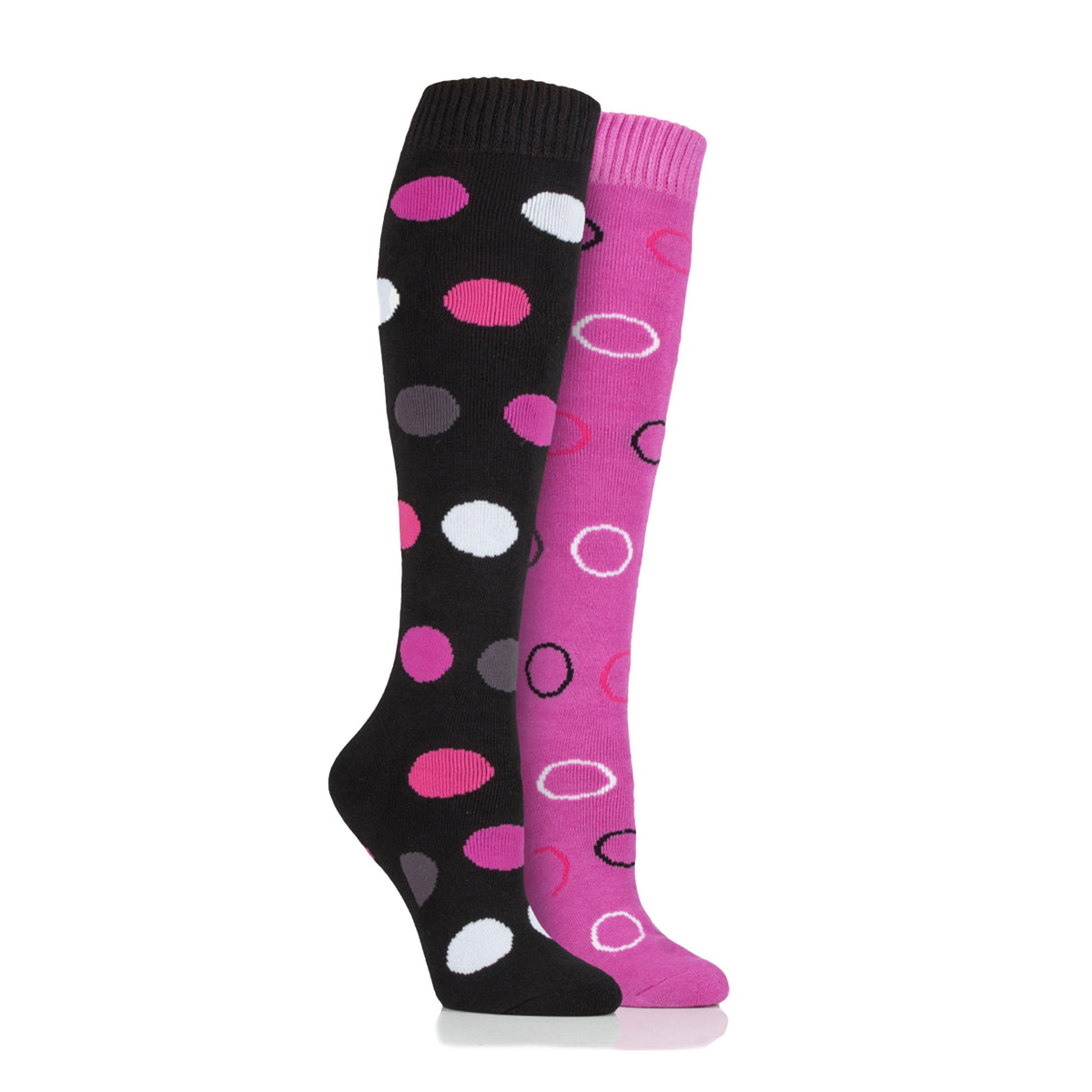 Womens Equestrian Midweight Spotty Socks Black/Pink