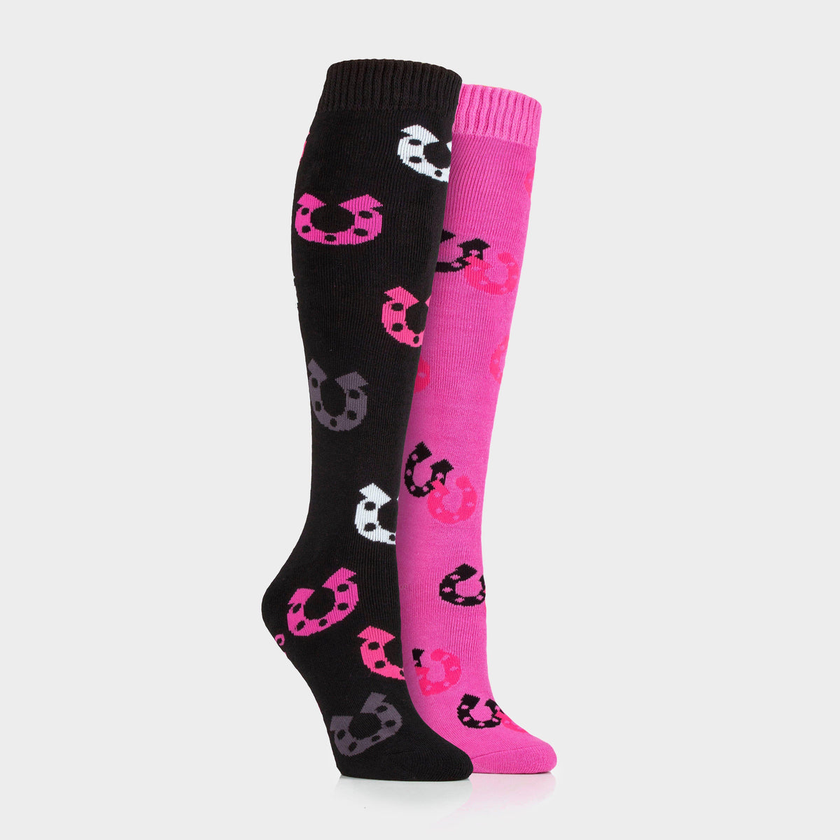 Kids Equestrian Midweight Horseshoe Socks Black/Pink
