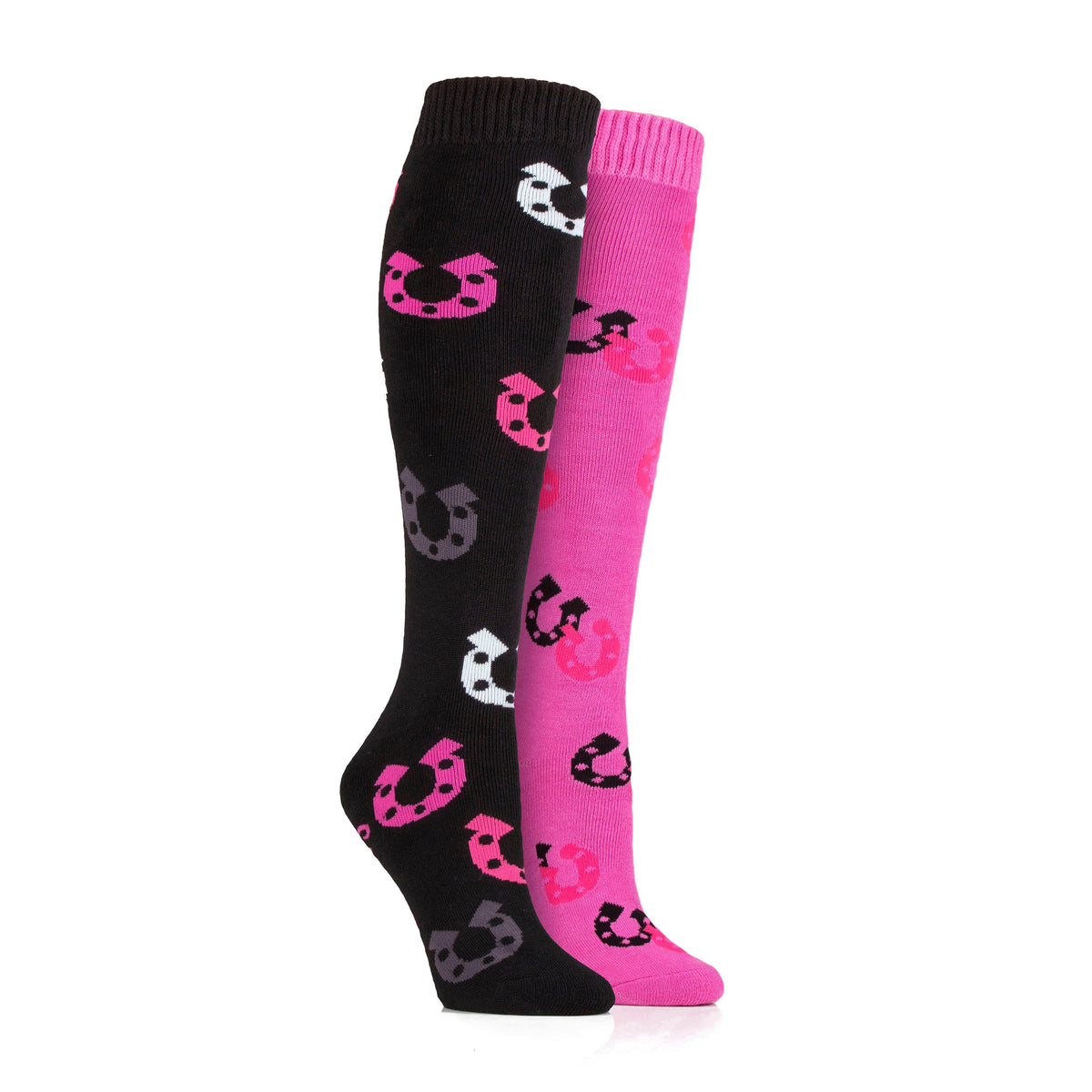 Kids Equestrian Midweight Horseshoe Socks Black/Pink