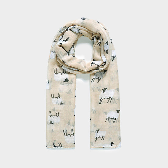 Platinum Sheep Print Scarf Natural