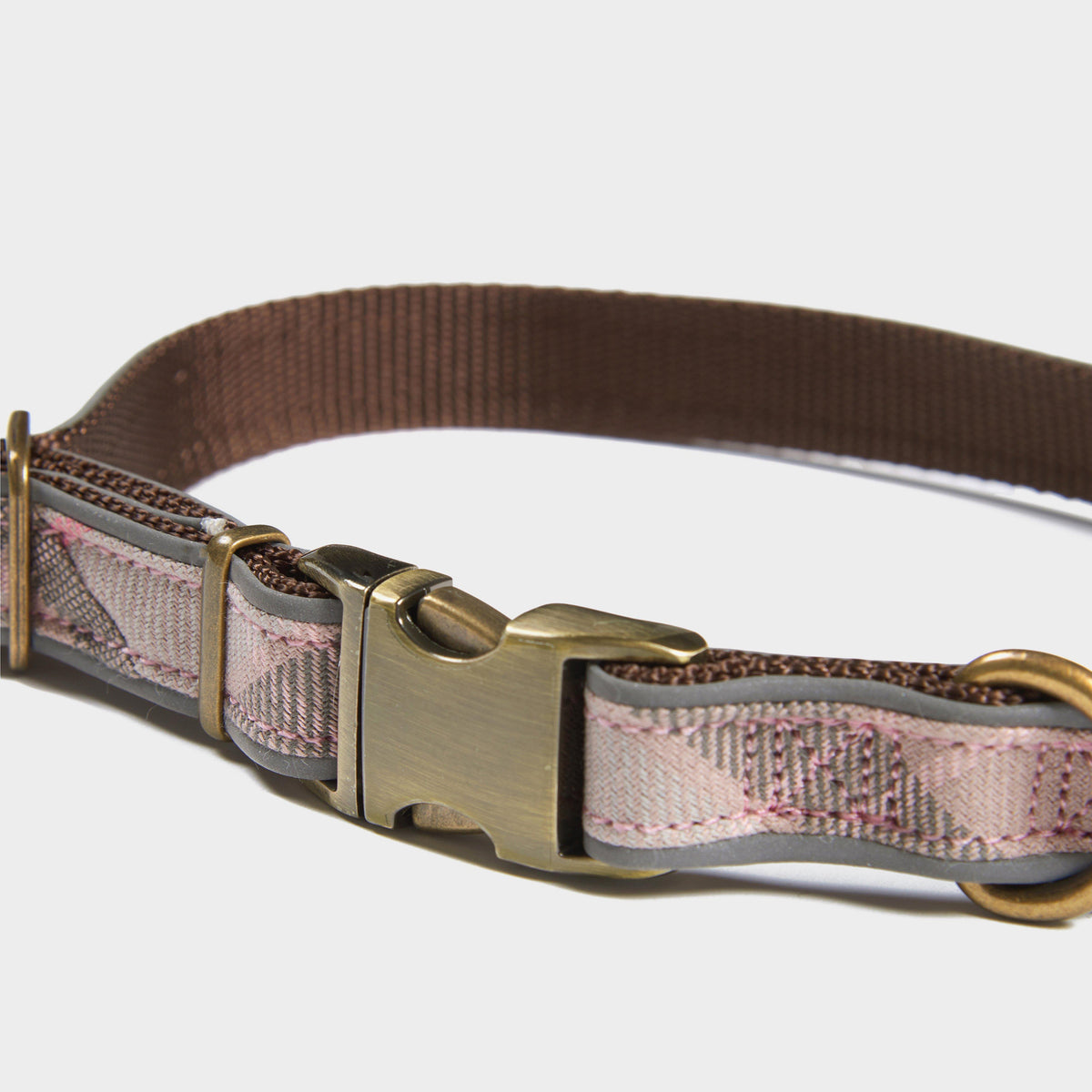Reflective Tartan Dog Collar Taupe/Pink Tartan