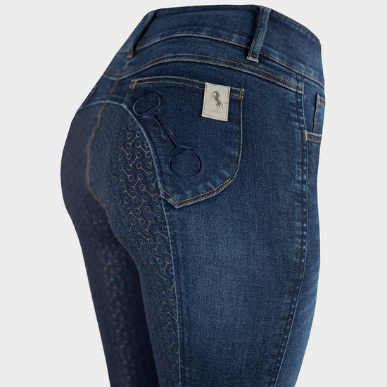 Ladies Kaia High Waisted Silicone Full Seat Breeches Denim