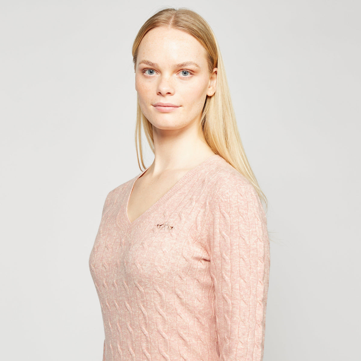 Womens Classy Cable Pullover Blush Mel