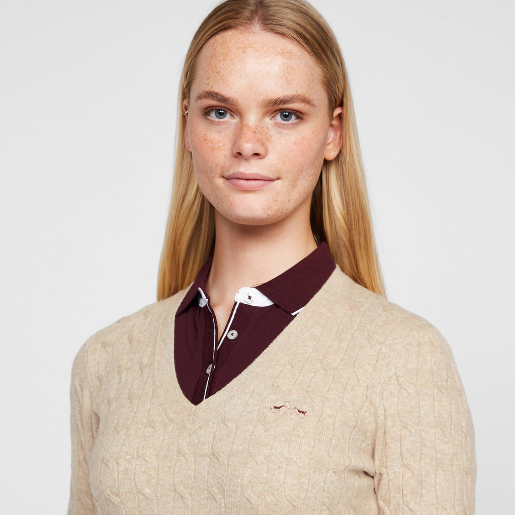 Womens Classy Cable Pullover Champagne Light Grey Heather