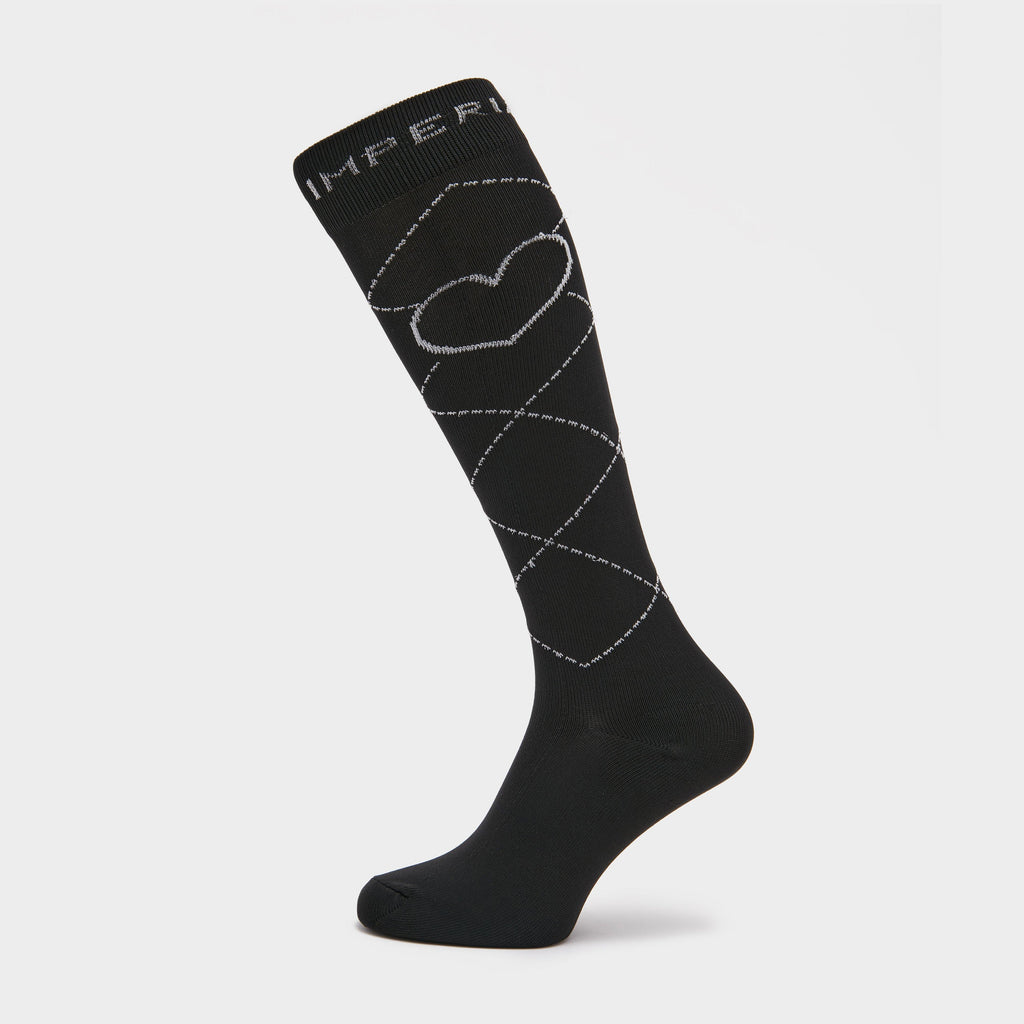 Womens Heart Long Socks Black