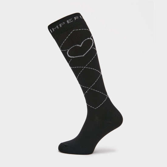 Womens Heart Long Socks Black