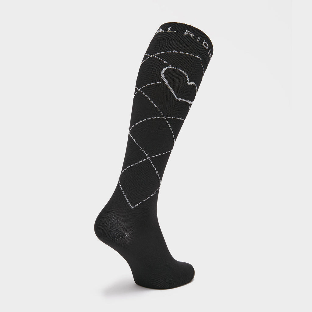 Womens Heart Long Socks Black