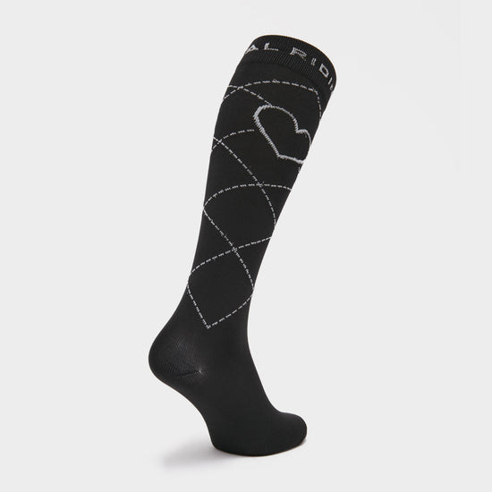 Womens Heart Long Socks Black