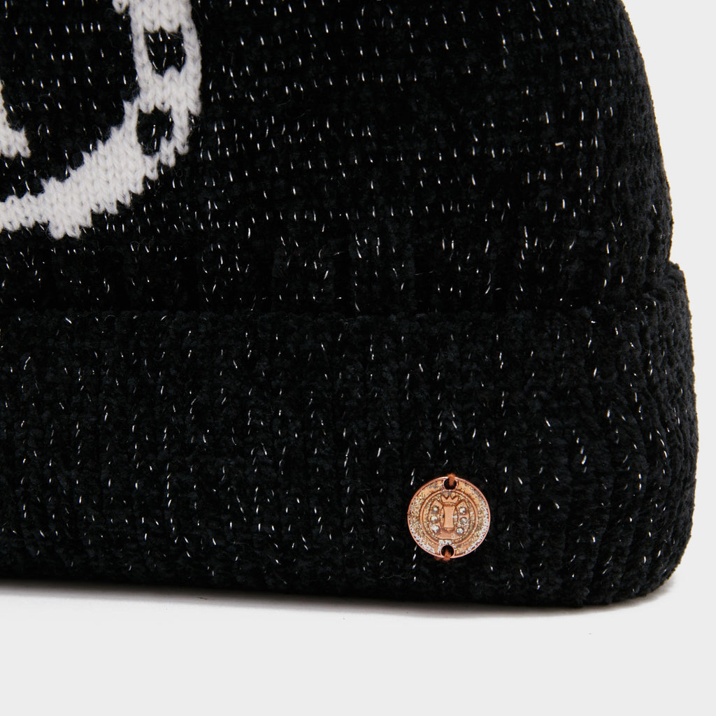 Womens Dusty Star Velvet Beanie Black