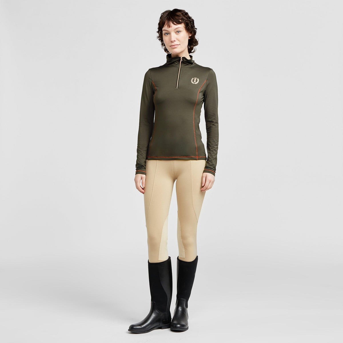Womens Sporty Star 1/2 Zip Technical Top Dark Olive