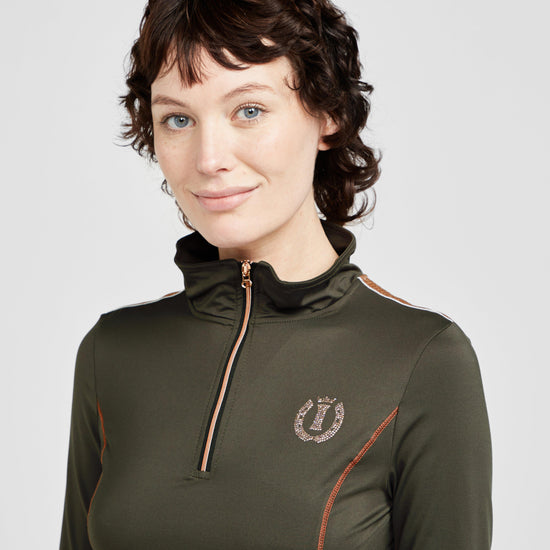 Womens Sporty Star 1/2 Zip Technical Top Dark Olive