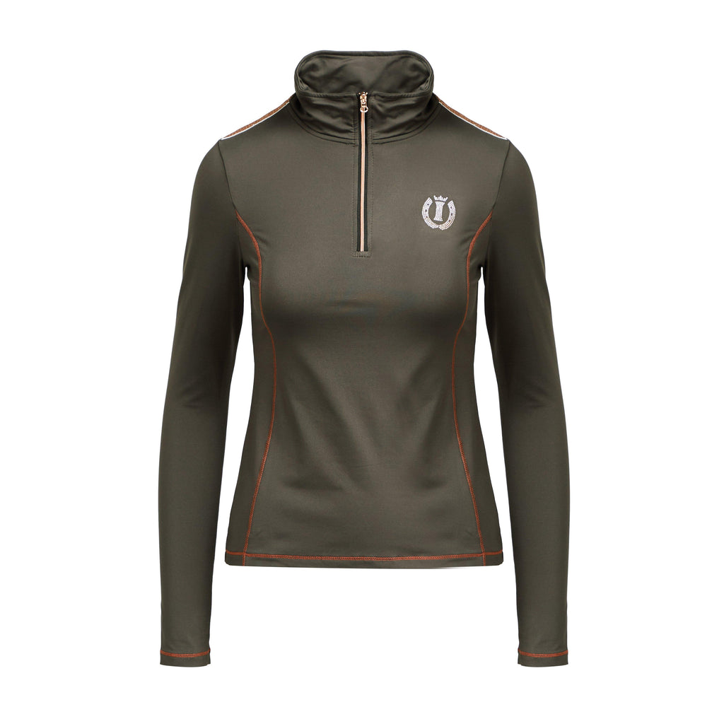 Womens Sporty Star 1/2 Zip Technical Top Dark Olive