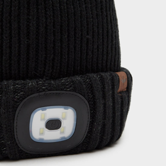 Waterproof Cold Weather LED Roll Cuff Beanie Hat Black