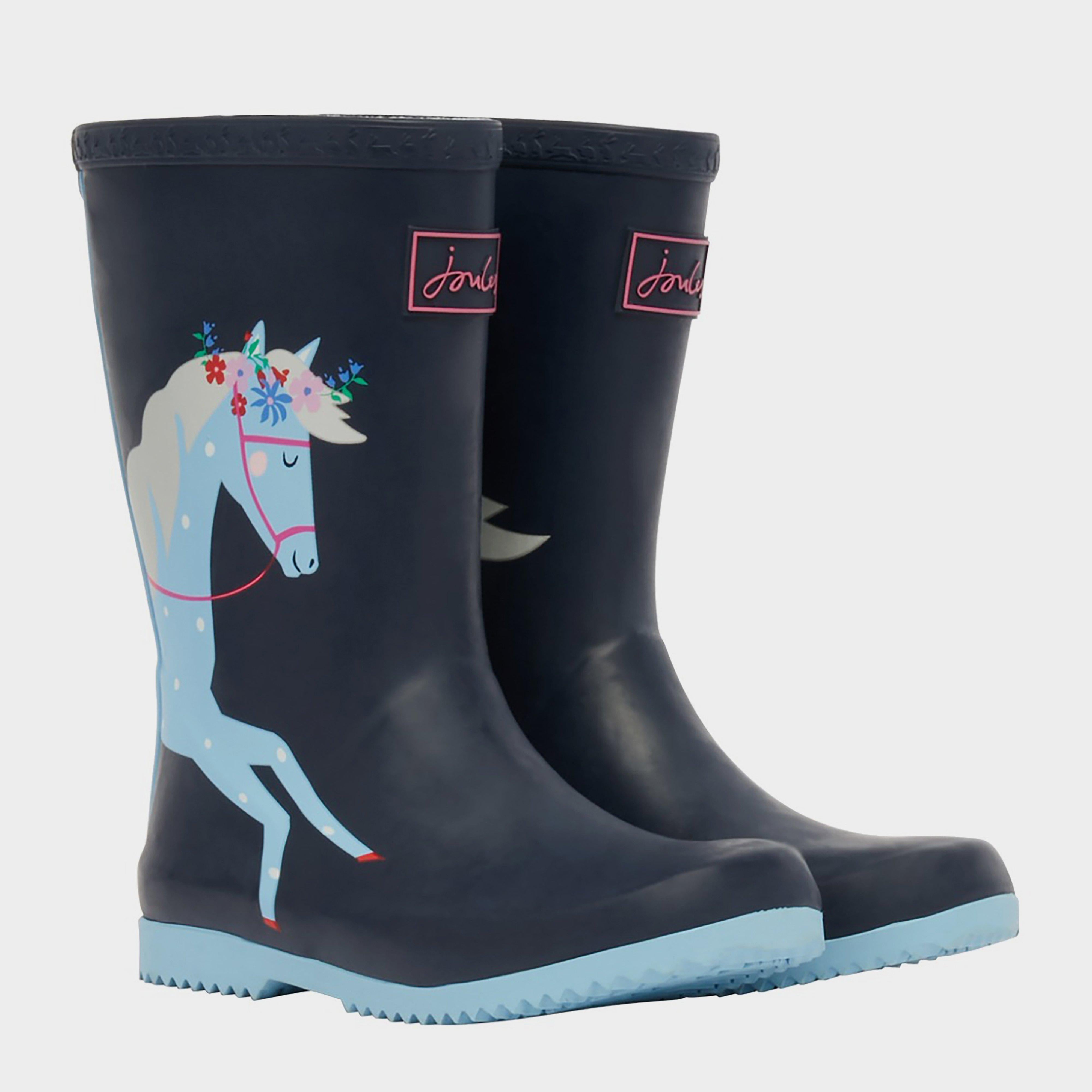 Kids Roll Up Wellies Navy Horses