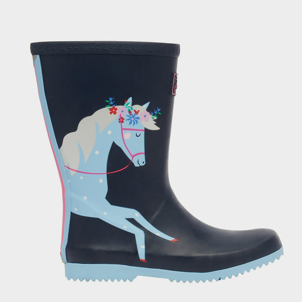 Kids Roll Up Wellies Navy Horses