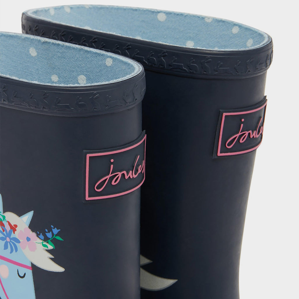 Kids Roll Up Wellies Navy Horses