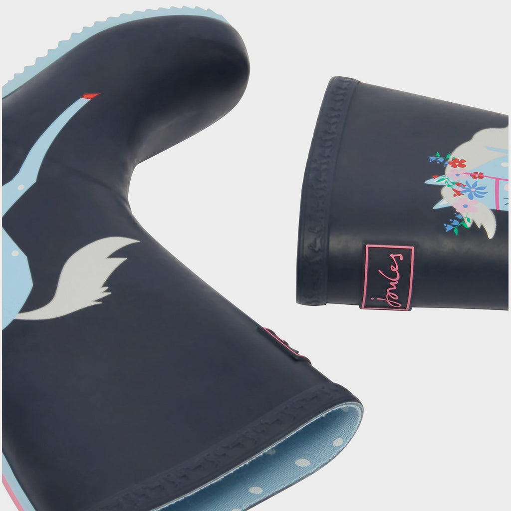 Kids Roll Up Wellies Navy Horses