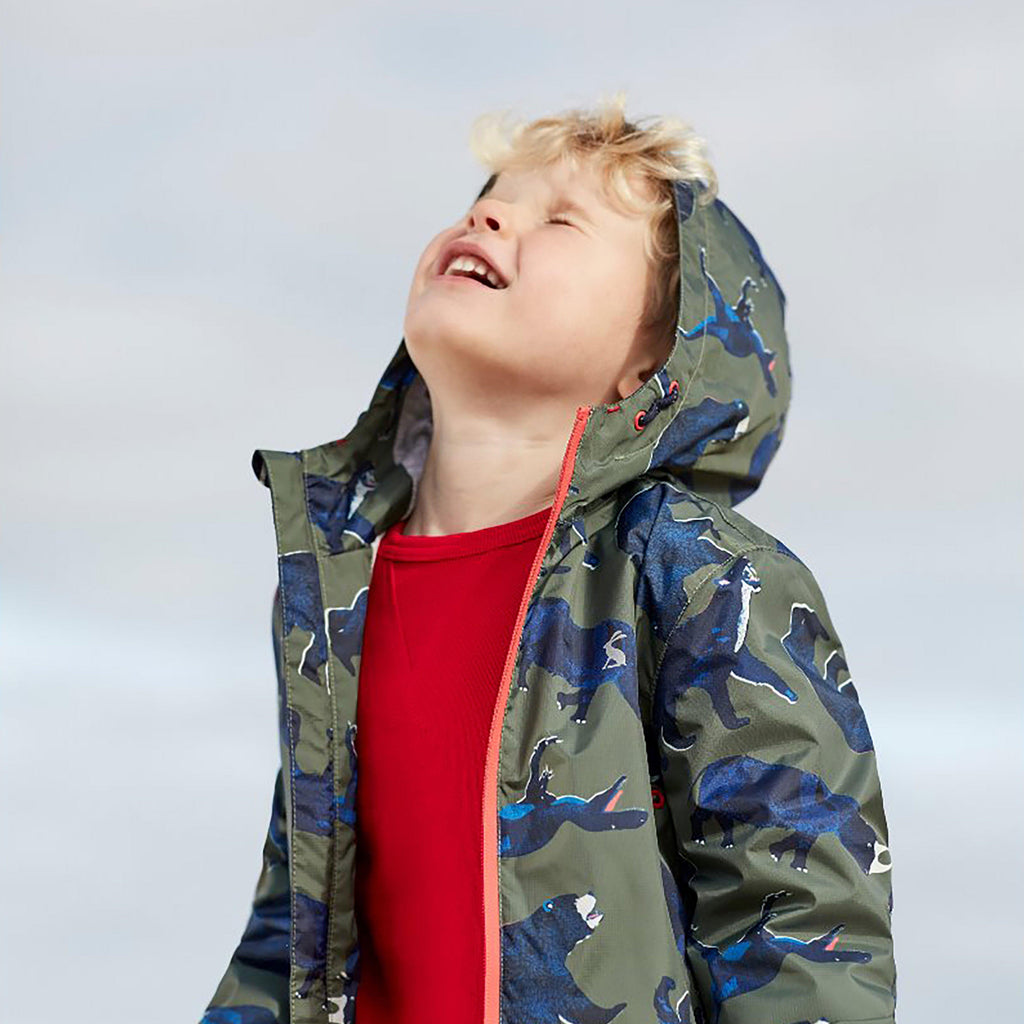 Joules Kids Bayfield Waterproof Jacket Green Beasts