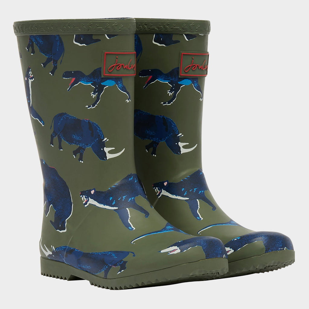 Kids Roll Up Wellies Green Animal